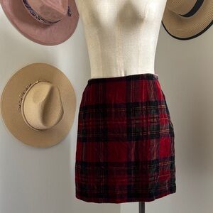 Boston Proper Red and Black Checkered Mini Skirt